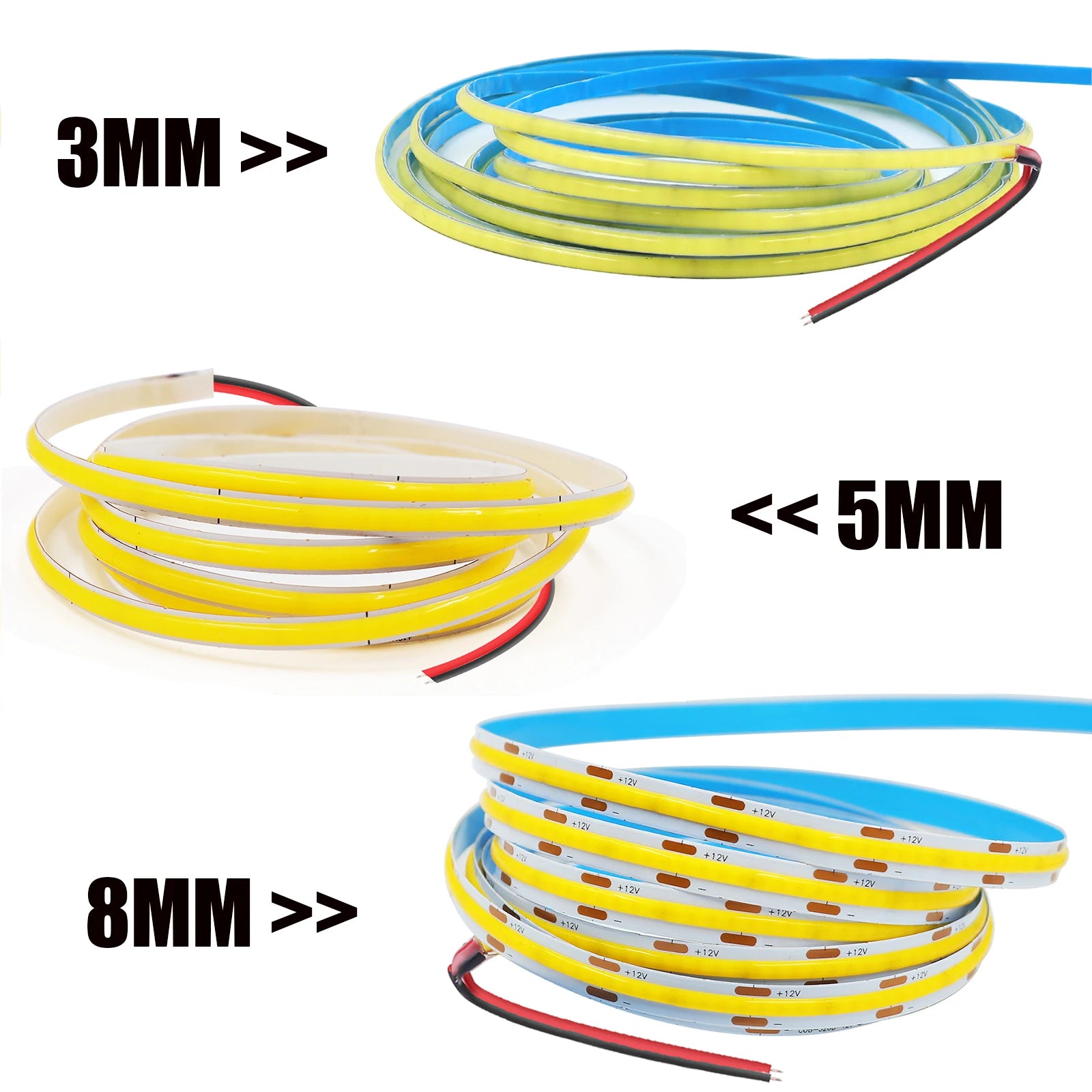DC 12V COB LED Strip Light for Home Decor 3MM 5MM 8MM 0.5-5M 9 Color White/Red/Blue/Pink/Green Flexible Ribbon TV Backlight Rope