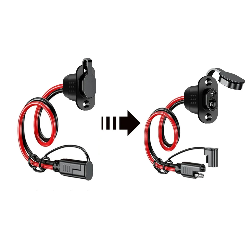 12-36V SAE Quick Connector Harness 12AWG 30CM Waterproof SAE Extension Cord Sidewall Port Male Plug to Female Socket for Charger