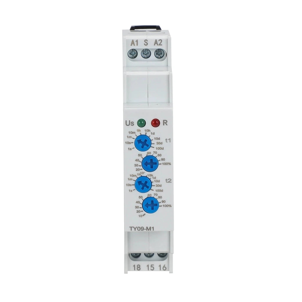 TY09-M1 M2 Cyclic Delay Timer Relay Switch SPDT 220V 16A AC/DC12V-240V 50/60Hz 0.1s-100 Days 2SPDT Din Rail