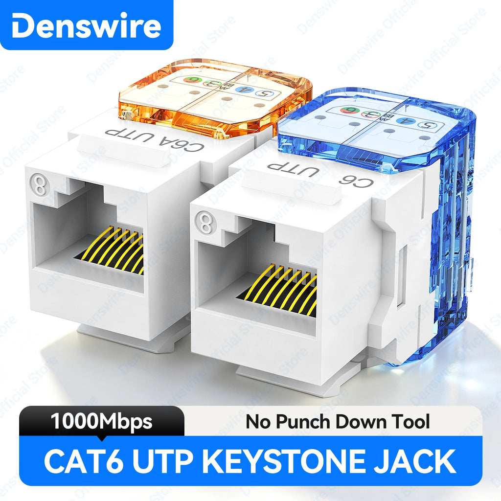 Denswire CAT6/CAT6A UTP RJ45 Keystone Jack Unshielded Ethernet Network Module Keystone Coupler 50μ Gold Contacts Dustproof Cover