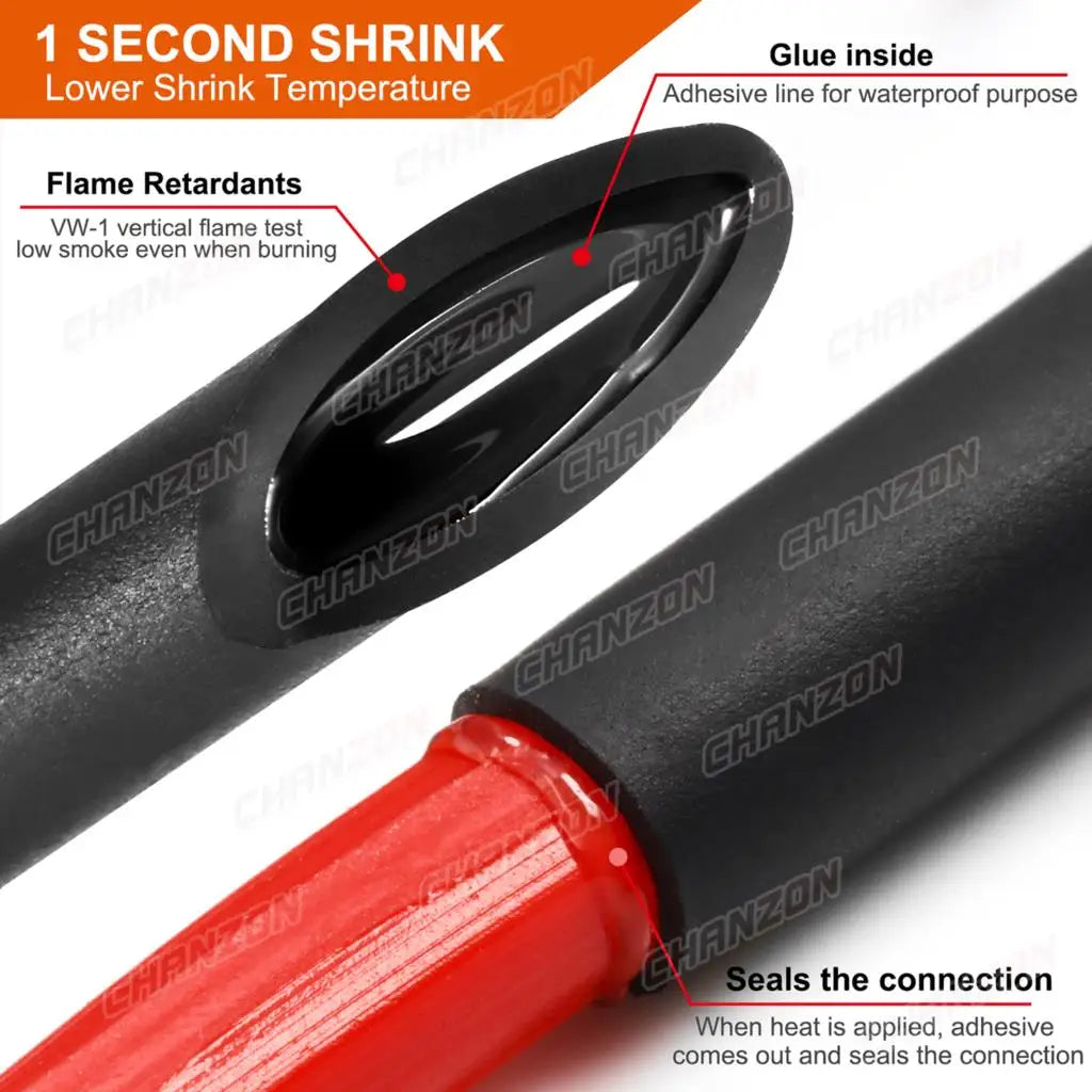 4:1 4mm - 52mm Heat Shrink Tubing With Glue Dual Wall Adhensive Lined Wire Tube Hose Black Waterproof Cable Sleeves 1.22M / 2.5M