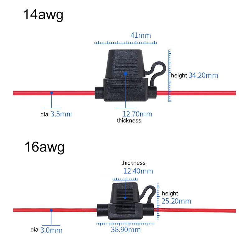 Waterproof Mini Small Medium Auto Fuse Holder 16/14/12/10AWG Car Blade Fuse wire cable 10A 20A 30A 50A fuse Power Socket