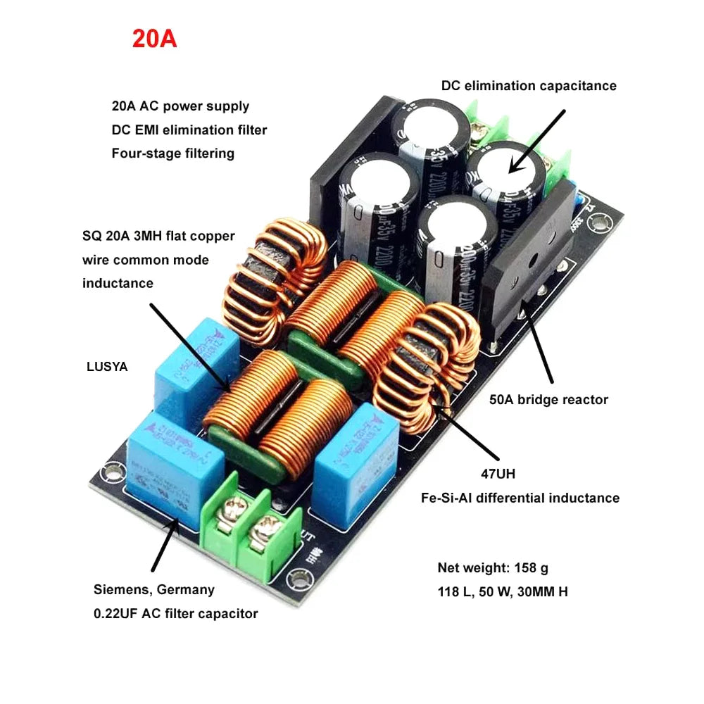 4A 10A 20A AC EMI POWER Filter 110V 220V EMC Purify Power RFI DC Isolator Eliminate Sound Noise Audio DAC Amplifier Purification