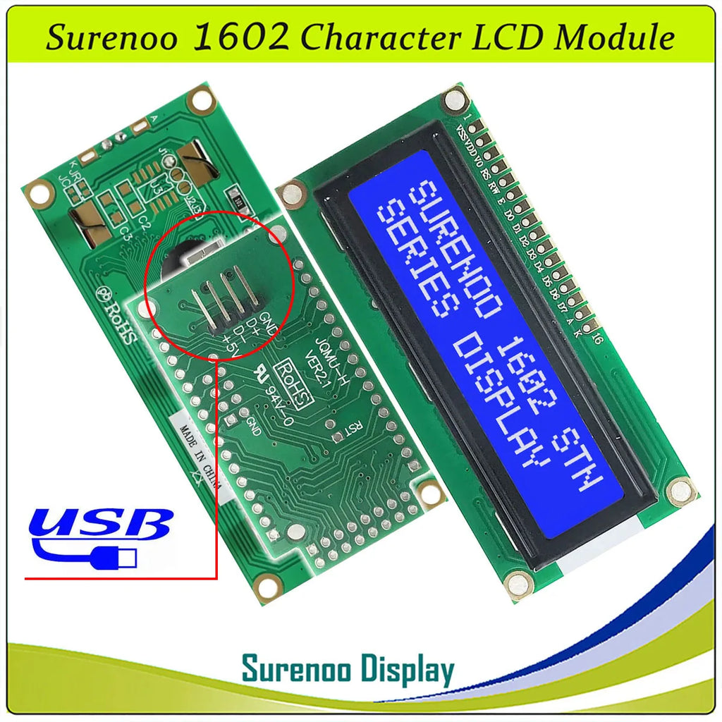 Surenoo LCD2USB USB 162 16X2 1602 Character LCD Module Display Screen Panel sutible LCD Smartie & AIDA64 for DIY PC