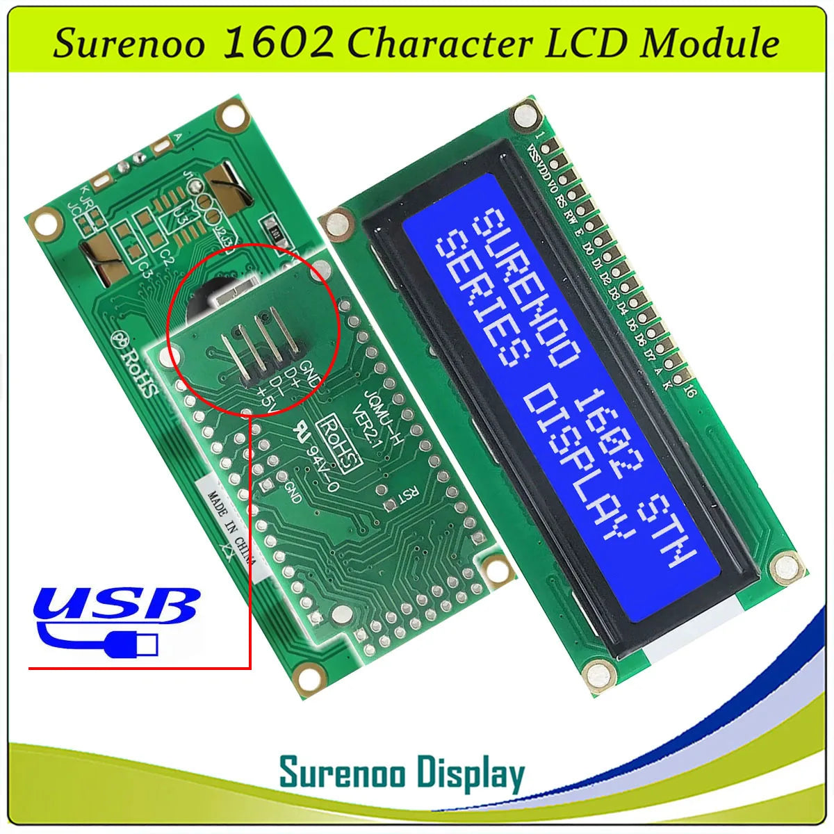 Surenoo LCD2USB USB 162 16X2 1602 Character LCD Module Display Screen Panel sutible LCD Smartie & AIDA64 for DIY PC