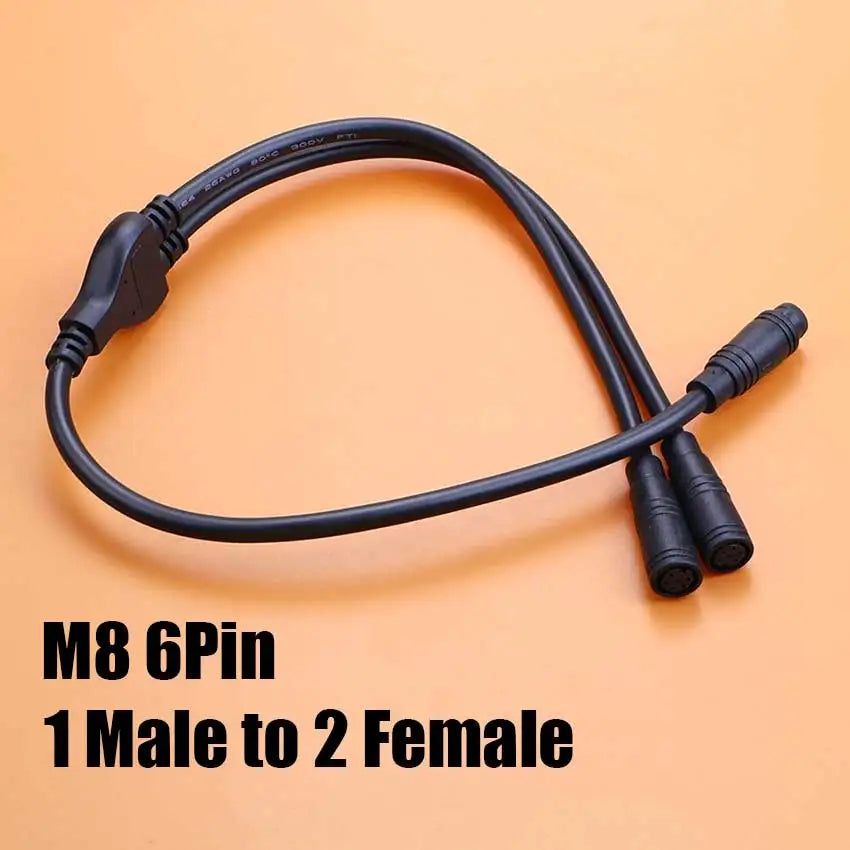 40cm M6 M8 1 Male To 2 Female Splitter Connector 2/3/4/5/6 Pin Waterproof Electric Butt Cable Plug Cord For E-Bike Signal Sensor