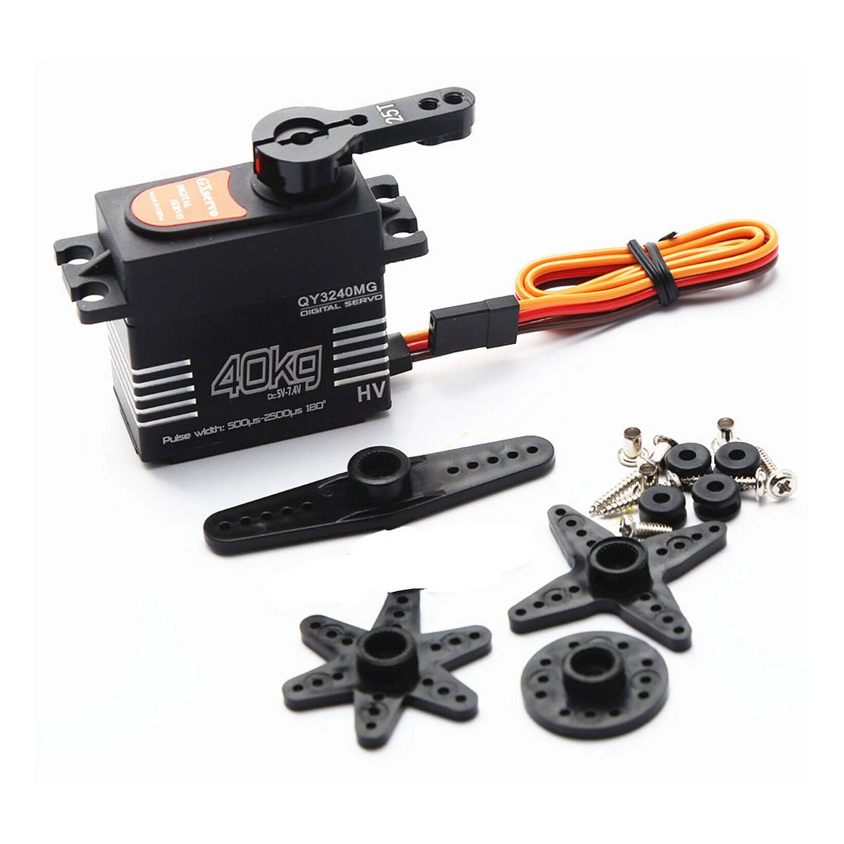 40KG Digital Servo Waterproof Large Torque Metal Gear 180° with 25T Servo Arm Digital Servo Kit for 1/8 1/10 RC Car RC Robot