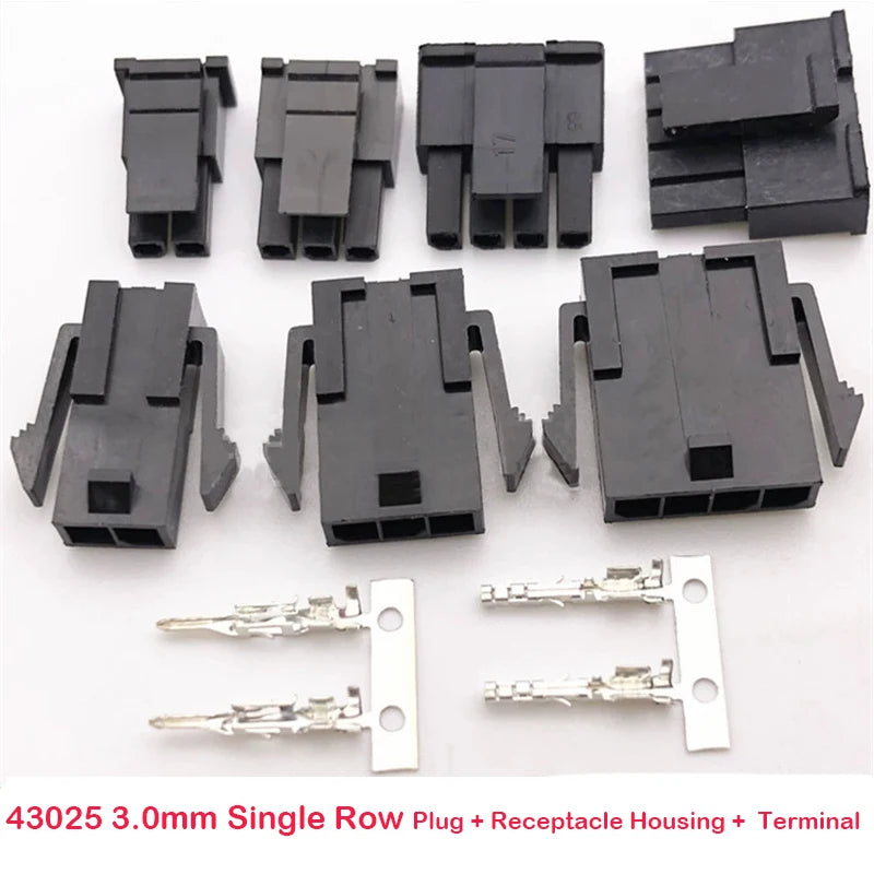 10Set Single Row Micro-Fit MX3.0mm 1x2/3/4/5/6/7/8P Male Female Aerial Mating Connector 43025 Plug+43020 Female Housing+Terminal