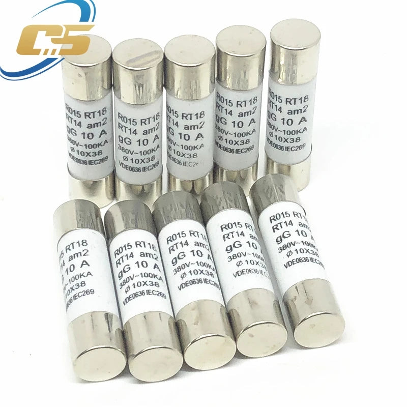 10PCS 10x38mm Ceramic Fuse 10*38mm 500V 500MA 0.5A 1A 2A 3A 4A 5A 6A 8A 10A 16A 20A 25A 32A 40A RO15 Ceramic Fuse