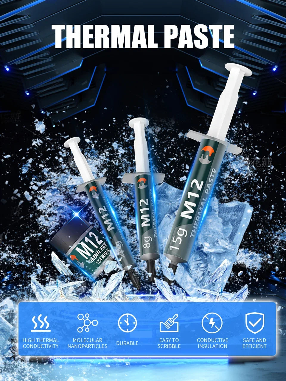 New High Performance Thermal Grease M12 Thermal Paste Plaster Pasta Termica 12.4W/mK 1/4/8/15/30g For CPU/PS5/LED/Desktop PC