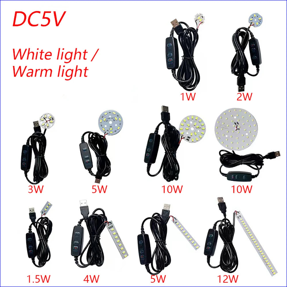 1PCS DC5V Dimming Light Switch Of 2 Meters With LED Chips 5730 SMD LED Lamp 1W 2W 3W 4W 5W 10W LED Light Beads White Warm White