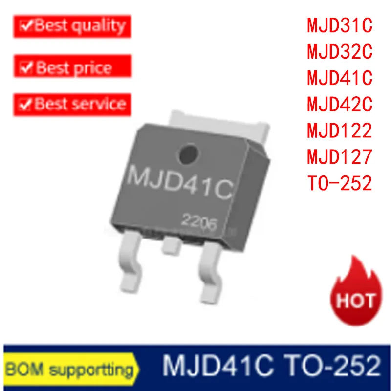50PCS/Lot  MJD41C  MJD42C MJD122 MJD127 DPAK   SMD TIP41C TIP42C TIP31C TIP32C TO-252 NPN Transistor NEW