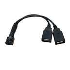 Computer Motherboard Extension Cable USB 9pin To 2-Port 2.0 A Female Connection Line Data Cord 15cm