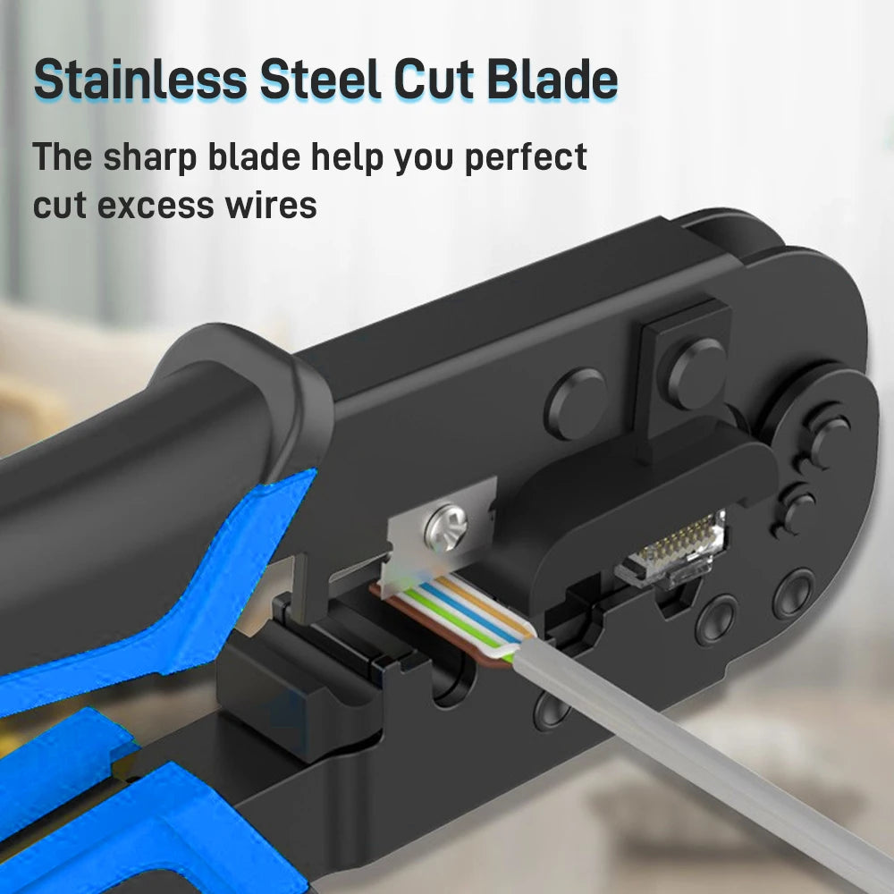 Denswire RJ45 Crimp Tool for Cat5 Cat5e Cat6, RJ-11, 6P/RJ-12, 8P/RJ-45 Crimp, Cut and Strip Ethernet Crimper Networking Tools