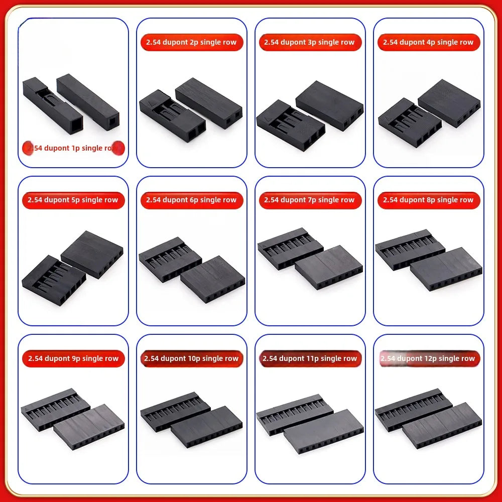 50pcs 2.54mm Single/Double Row Dupont Rubber Shell Dupont Plug Terminal Connector 1/2/3/4/5/6/7-20P Wholesale