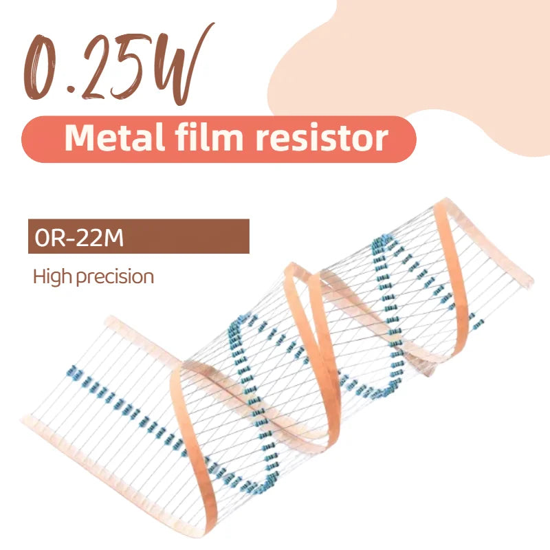 100pcs,0.25W 0R-22M 1% Metal Film Resistor 1/4W 0 2.2 10 100 150 220 270 330 470 1K 2.2K 4.7K 10K 47K 100K 470K 1M 10M 20M Ohms