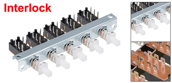 1Pc Interlock/Latching Push Button Switch Piano Type 6/12/18/24Pin 1/2/3/4/5/6/7/8 Row Straight Through Hole Straight Key Switch