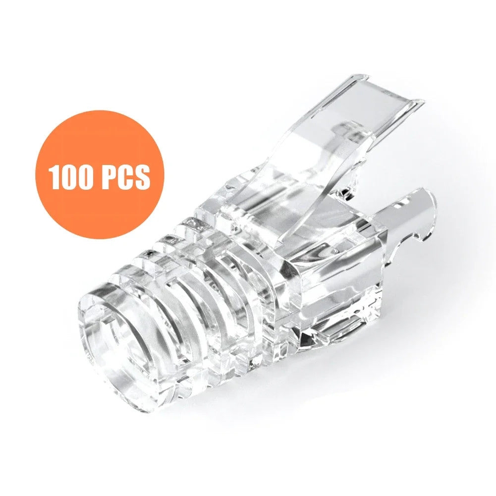 100Pcs/set RJ45 Cat6 Pass-Through Connector and Strain Relief Boot Pack, Various Colors for Crimping Modular Plugs