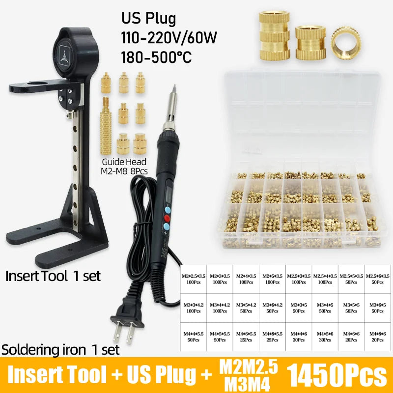 Heat Set Insert Press Tool Electric Soldering Iron Tip M2 M3 M4 M5 M6 M8 Thread Brass Inserts Nut Embedded Kit for 3d Printing