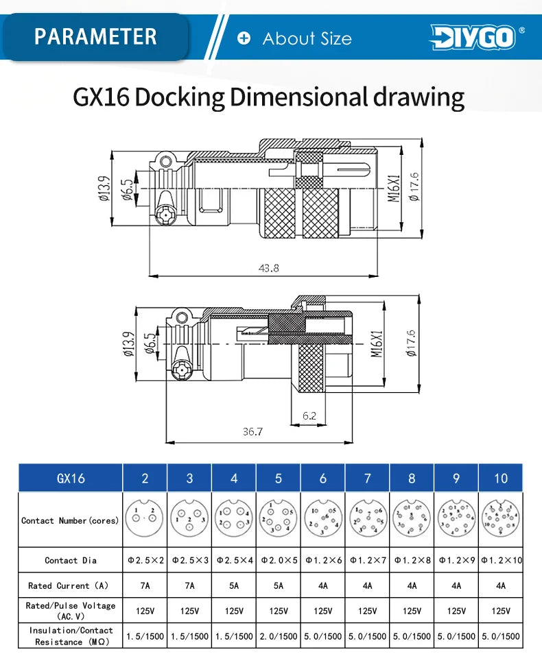 GX16 2/3/4/5/6/7/8/9/10 Pins Aviation Plug Aviator Socket Butt Joint Male&Female Docking Connectors