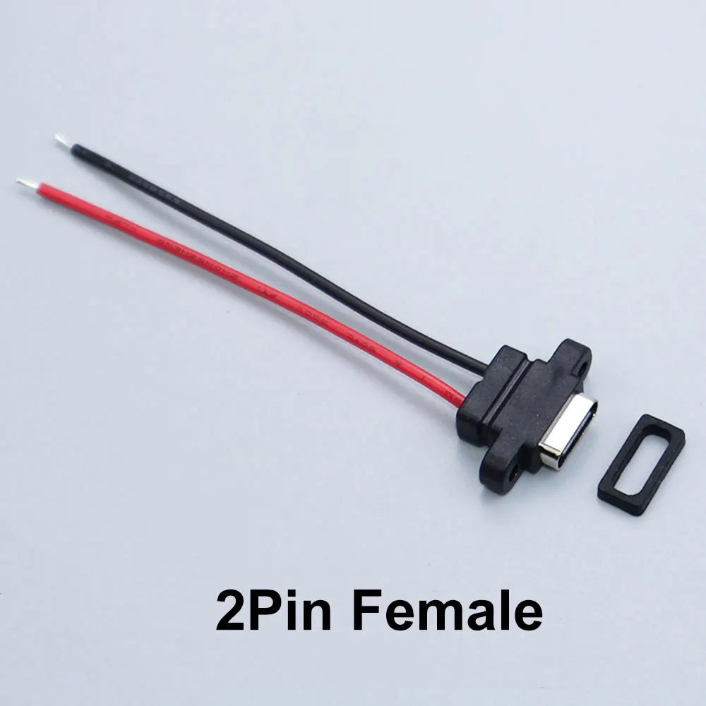 YanXi 2/5/10PCS 2Pin 4Pin Type-C Waterproof Female Connector Fast Charger Charging Interface USB Port Socket With Cable