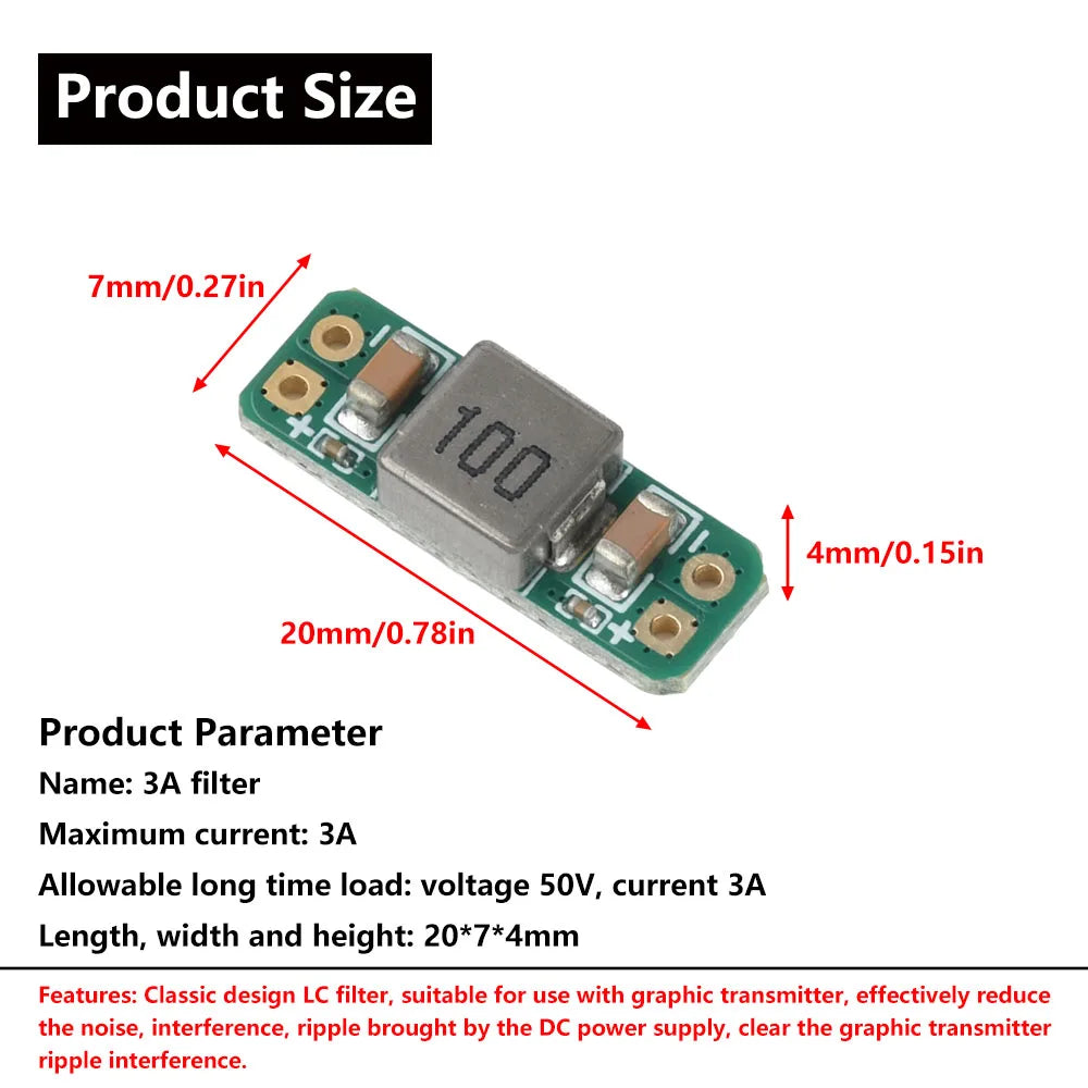 LC Filter Module 3A 5-30V Built-in Reverse Polarity Protection Radiated Filter for FPV Drone