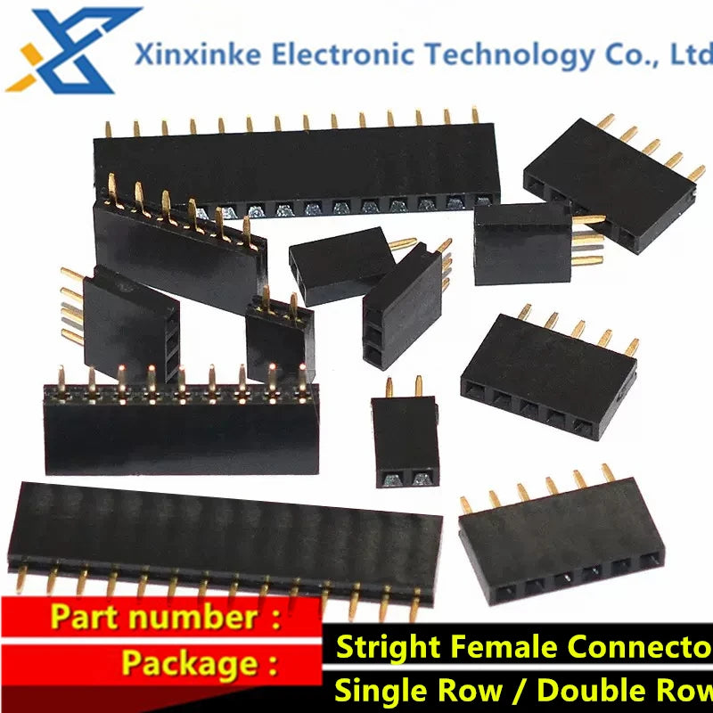 2.54mm 2/3/4/5/6/7/8/10/12/14/15/20/40P Pin Stright Female Single Row Double Row Pin Header Strip PCB Connector Header Socket