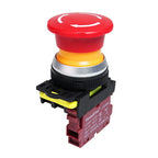 30mm LA36M Plastic Mushroom E-stop Switch Emergency Stop Push Button Switch Latching Self Locked with Red LED Light 12v 24v 220v