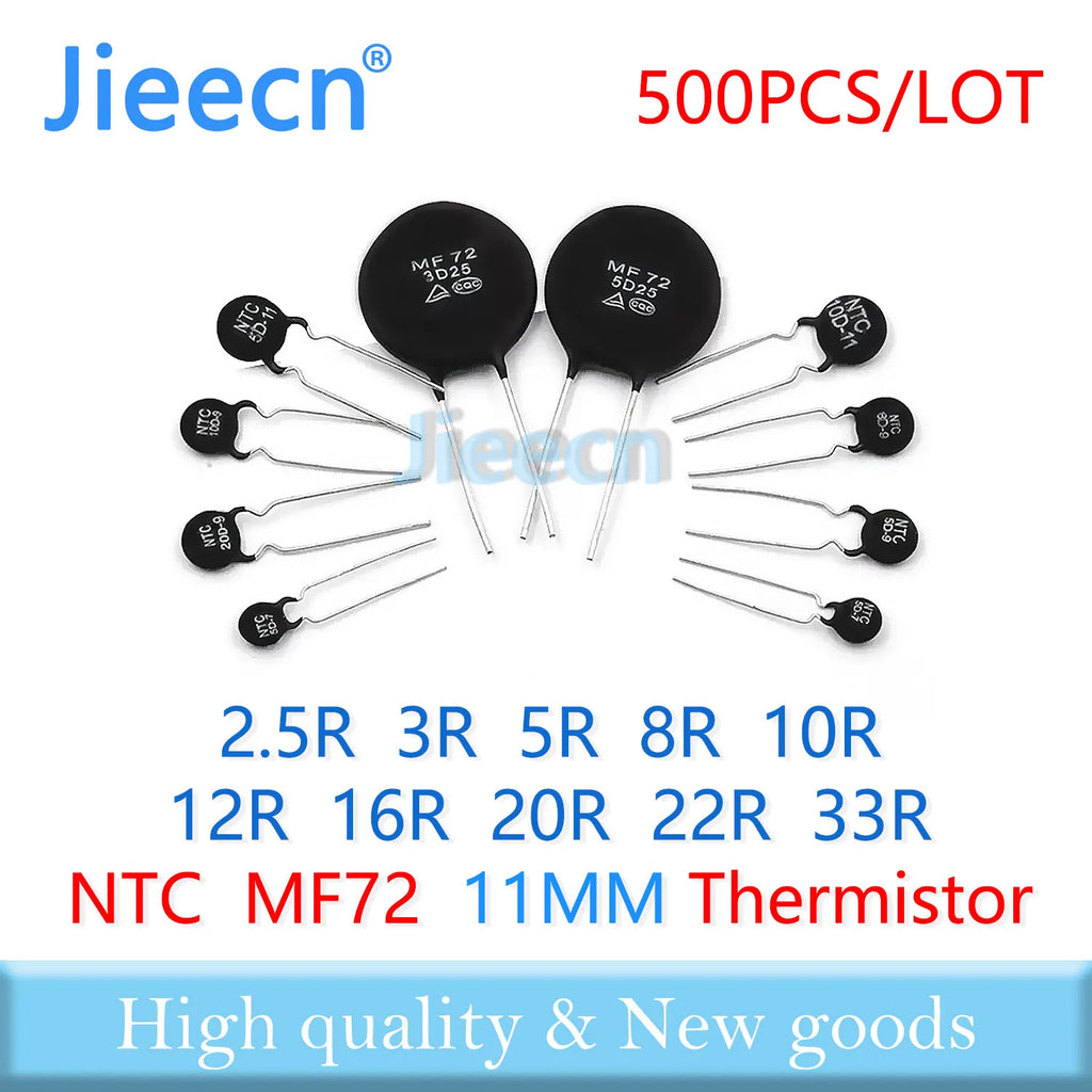 500PCS MF72 11MM NTC Thermistor 3D-11 5D-11 8D-11 10D-11 12D-11 16D-11 20D-11 22D-11 33D-11 2.5R 3R 5R 8R 10R 12R 16R 20R 22R 33