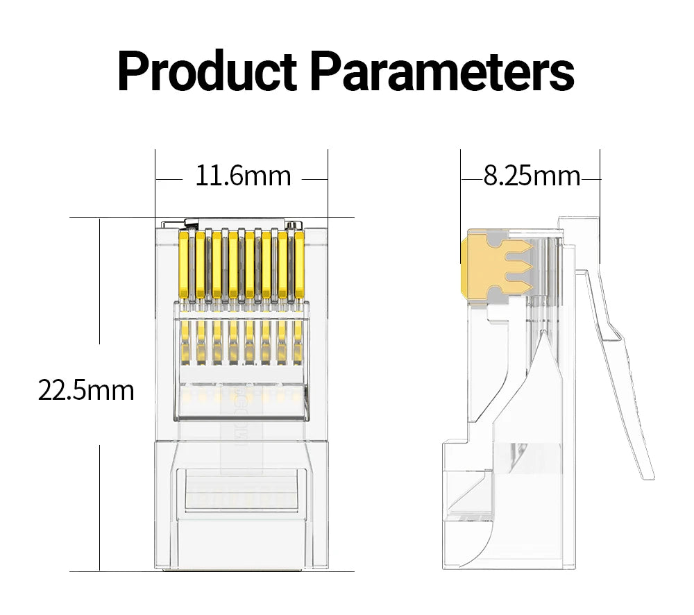 AMPCOM CAT5e RJ45 Connector 8P8C Modular Ethernet Cable RJ 45 Ends Ethernet Cable Crimp Connectors UTP Network Plug