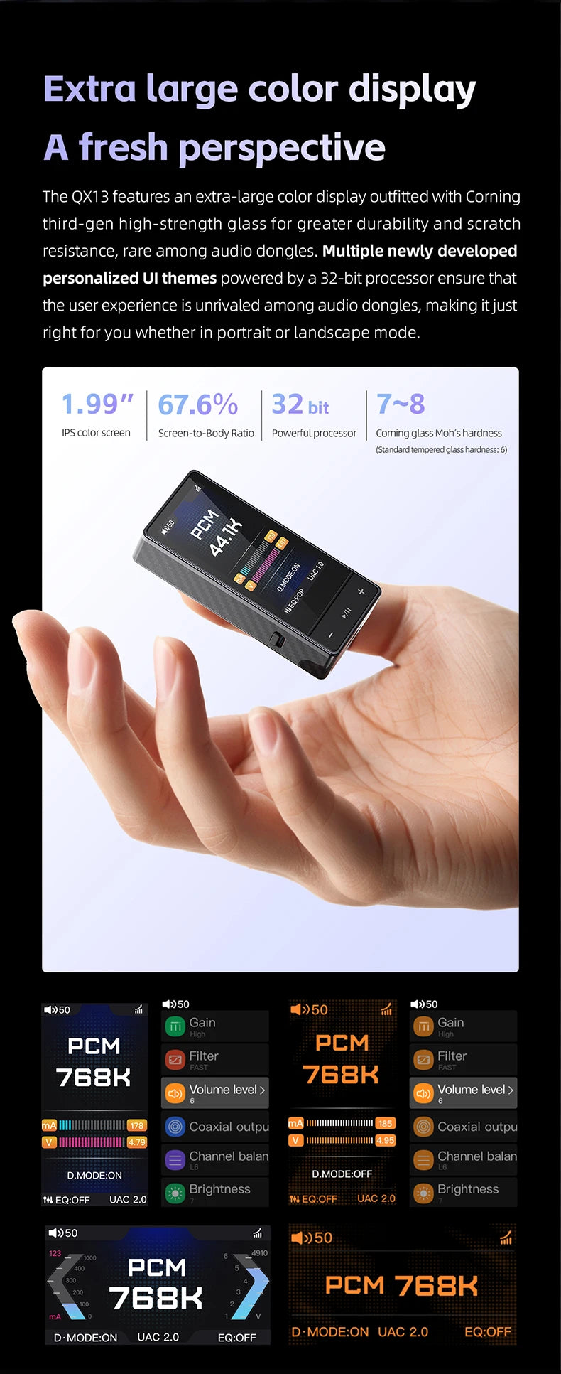 FiiO QX13 HIFI Portable Headphone Amplifier AMP Hi-res Desk TOP-grade Decoder USB DAC ES9027PRO DSD512 PCM768K 900WM