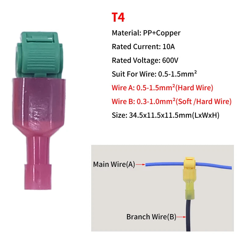 Quick Wiring Clip T Type Stripping Free Quick Wire Terminal Main Line Branch Fast Crimp Connector Splice Waterproof Set Terminal