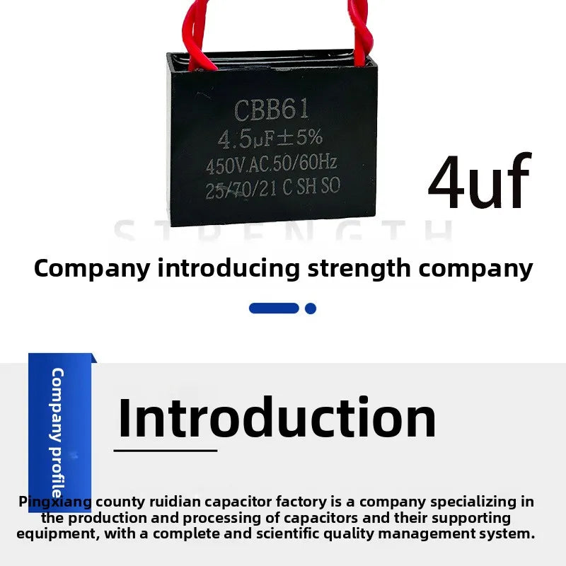 CBB61Fan Starting Capacitance1.2/1.5/1.8/2/2.5/3/4/5/6/7UFCeiling Fan Range Hood450V