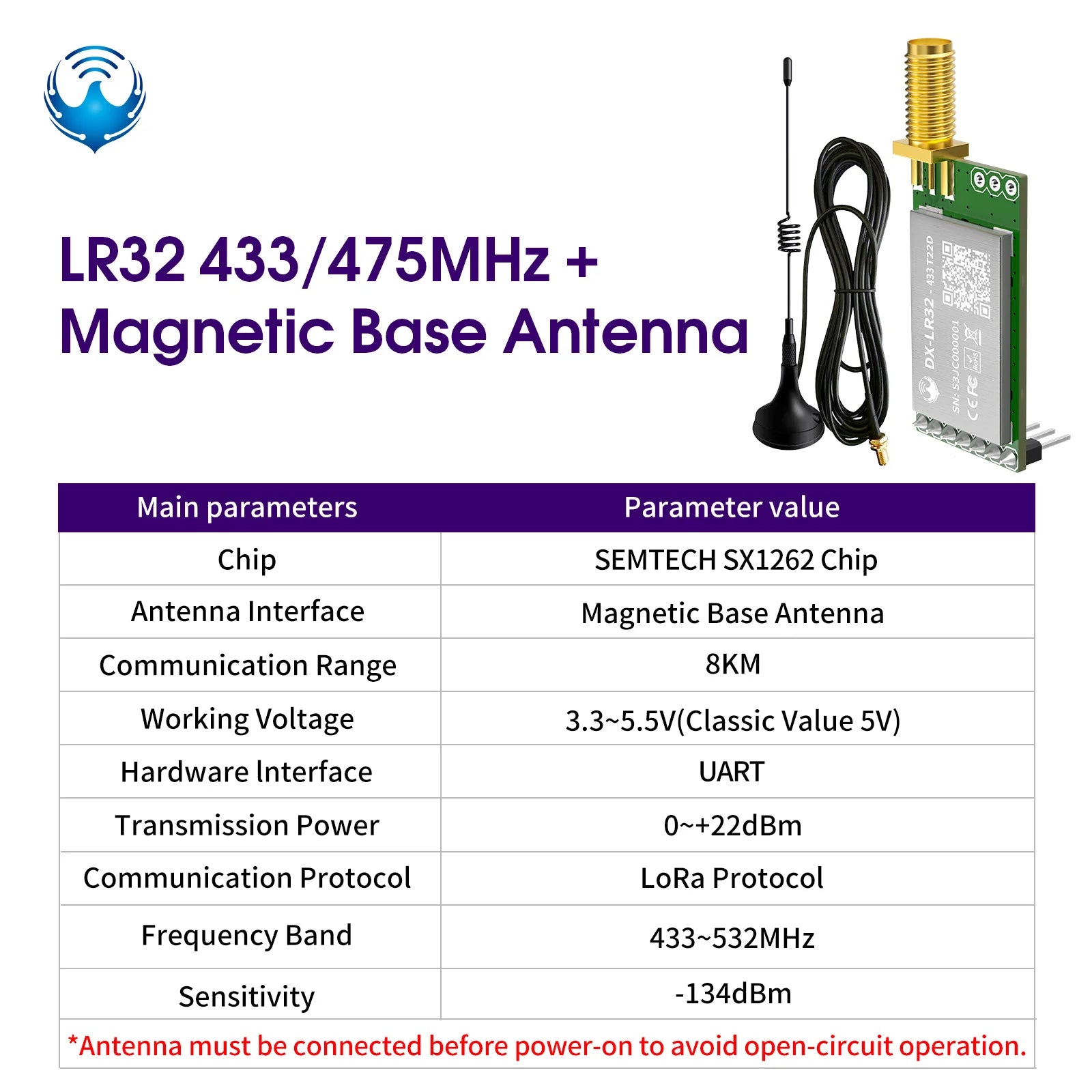 DX-LR32 SX1262 LoRa UART Module AT Command 5KM Range 432-533/850-949MHz No Programming Needed CE FCC Arduino