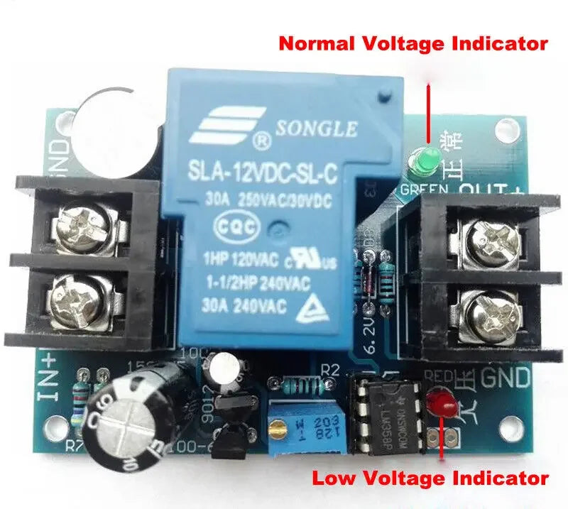 30A Relay 12V/24V Battery Low Voltage Turn Off Anti-over Discharge Controller Protection Delay Switch Alarm Module