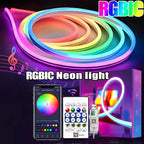 5V RGB+IC Neon Light Strip 15M USB Waterproof Flexible LED Light Strip Music Synchronization Bluetooth Remote Control DIY Home Decoration Changes Ambient light