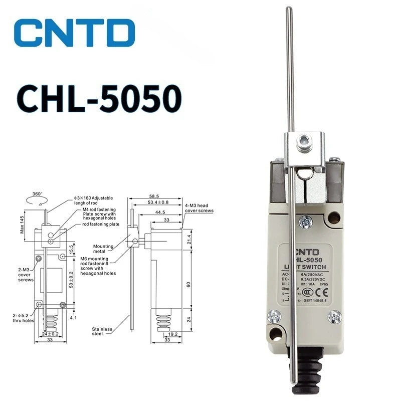 CNTD Vertical Travel Limit Switch 10A 250V CHL‑5000 CHL‑5030 CHL‑5050 CHL‑5200 CHL‑5220 CHL‑5300 Micro Switch IP65 Waterproof