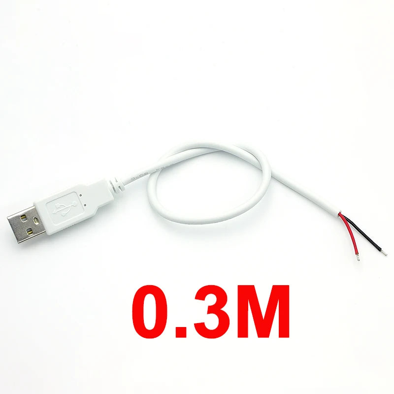 1/3/5PCS USB 2.0 Male Plug 2pin Bare Wire USB Power Cable DIY Pigtail Cable For USB Equipment Installed Replace Repair DIY White