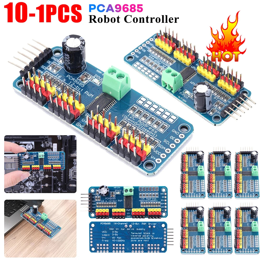 PCA9685 PWM Servo Driver Board IIC Interface 16 Channel 12-Bit PWM Servo Motor Driver Board Controller for Arduino Robot