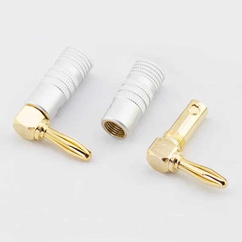 2PCS Banana Plug Audio Speaker Connector 90 Degree Straight Angle Plug Audio Jack Gold Plated Speaker Terminals Adapters