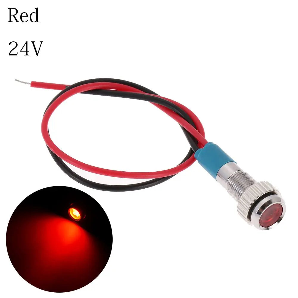 1Pc Dashboard With Wire Red Yellow Blue Green White 6mm 3V 5V 6V 9V 12V 24V 220V LED Metal Indicator Light Signal Lamp