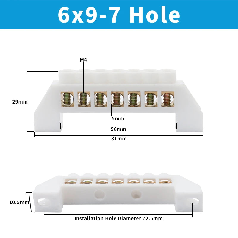 OMCH Terminal Bar 7x10 9x14mm Brass Ground Neutral Block High Conductivity Bridge Connector for Power Distribution Cabinet