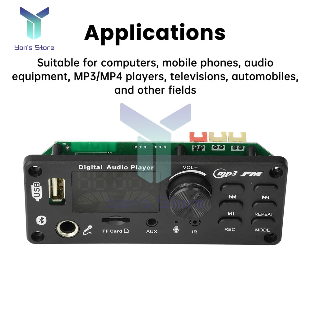 DC 7-24V MP3 Audio Decoder Module Bluetooth 5.0 Lossless Amplifier Decoder Board Music Playback Volume Controller 87.5-107.5MHz