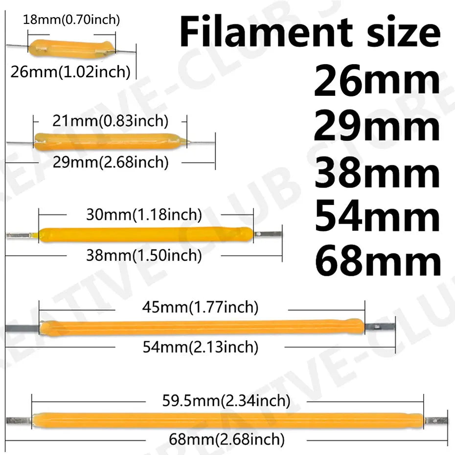 20PCS Per Box Multicolour 3V COB LED Filament 3V Edison Bulb Lamp Parts Incandescent Light Diodes Accessories Holiday Lighting