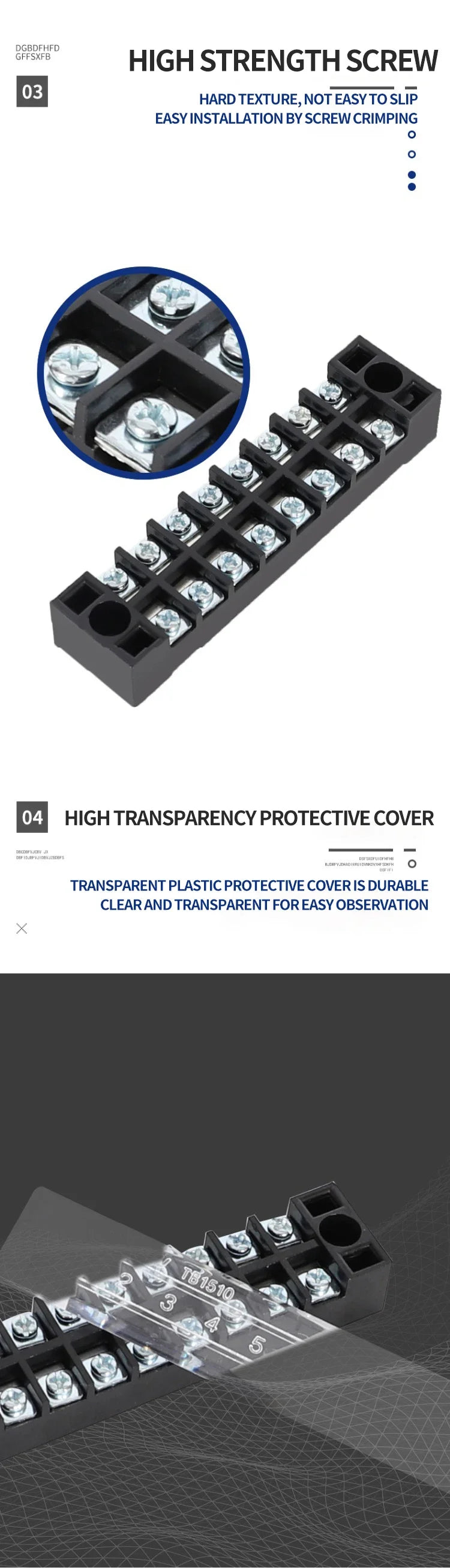 15A/25A/45A 600V Dual Row Barrier Screw Terminal Block Wire Connector TB Series 3/4/5/6/8/10/12 PIN Optional TB-1503 TB-2503