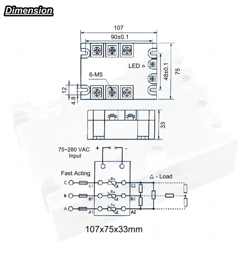 3 Phase Solid State Relay AC to AC 75-280V Input 24-480V Load 110 Volt Power Rele 220V 230V Voltage Control Relay 10-100A