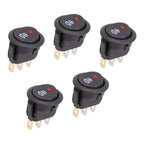 5Pcs Black On-OFF Rocker Switch Set Round DC 12V 20A Red Led Fog Light Lamp Symbol Car Van Truck Boat Rocker Switch