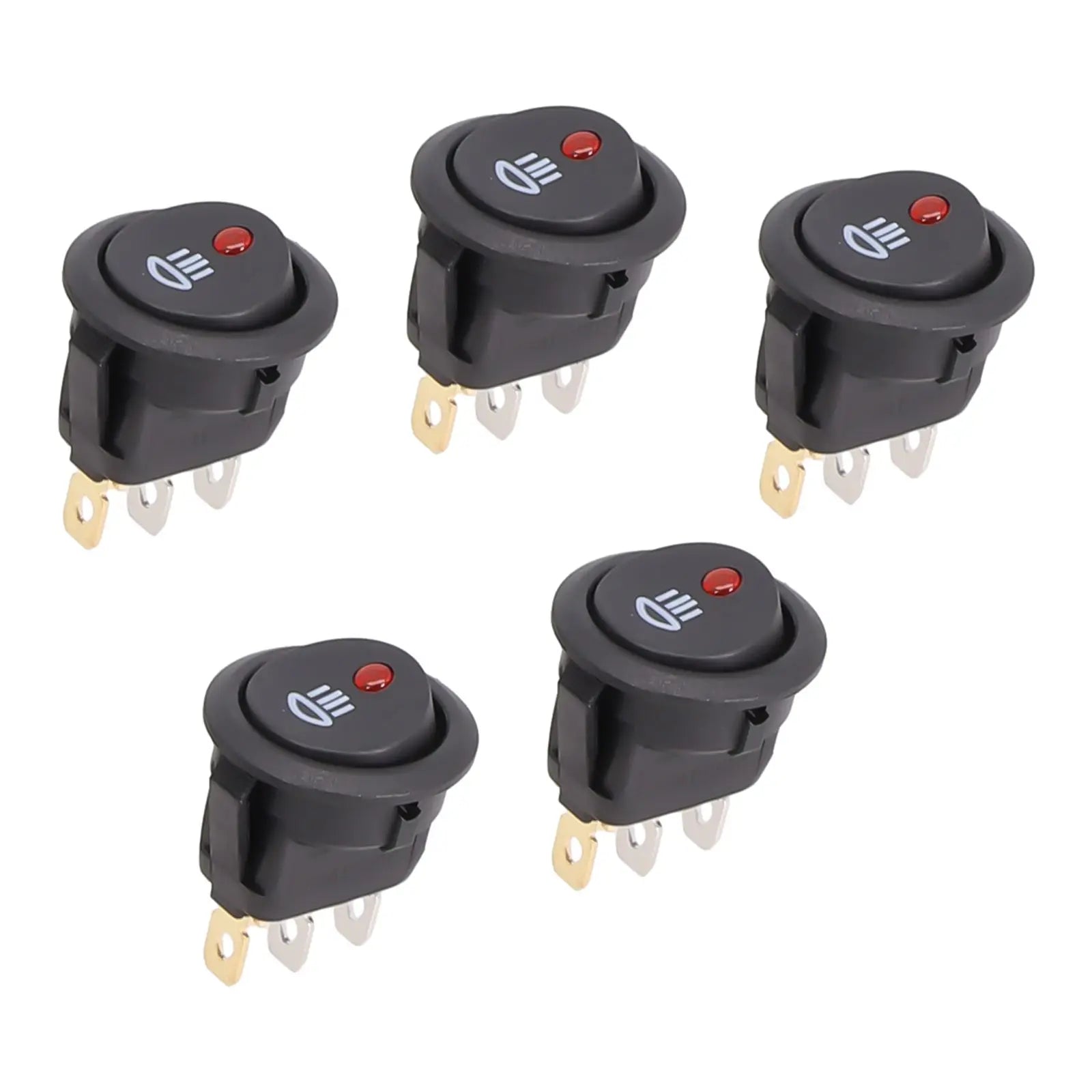 5Pcs Black On-OFF Rocker Switch Set Round DC 12V 20A Red Led Fog Light Lamp Symbol Car Van Truck Boat Rocker Switch