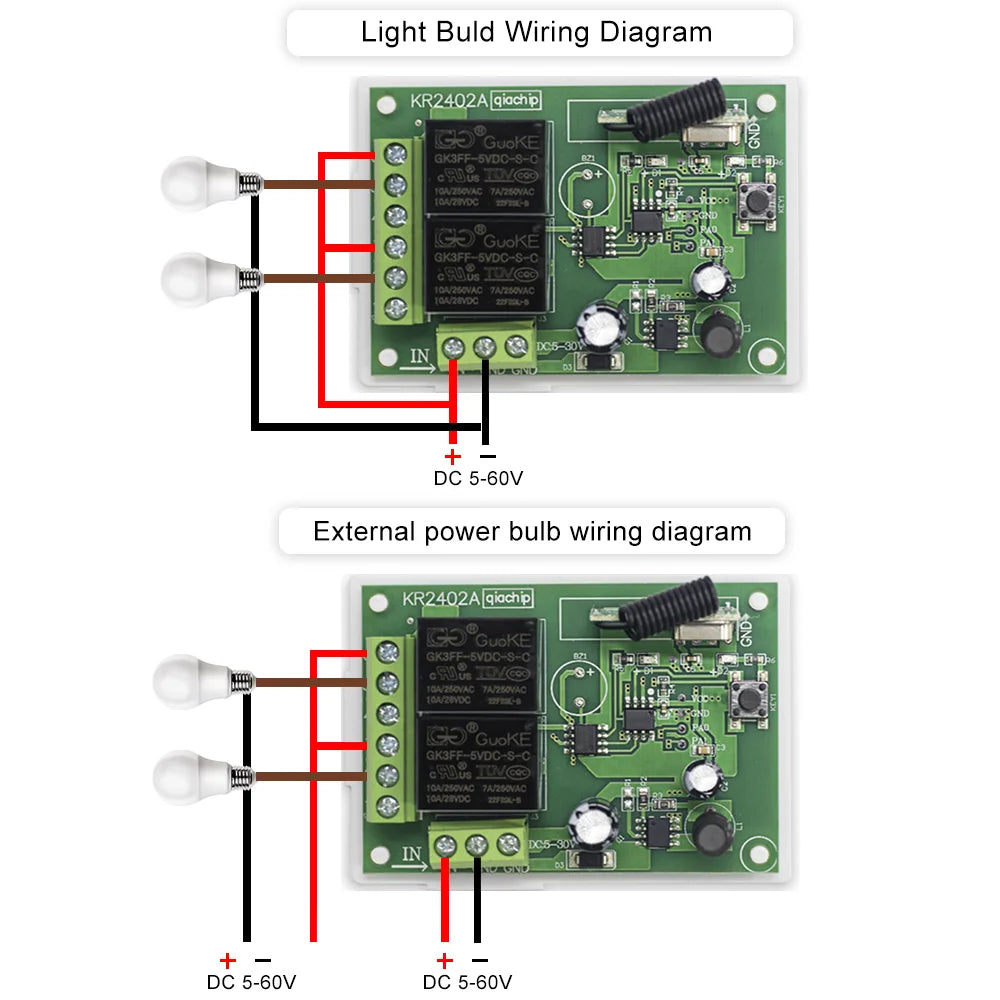 433.92Mhz DC 6V 12V 24V 48V 60V Universal Wireless Remote Control Switch 2 CH RF Relay Receiver Module DC5-30V For Smart Home