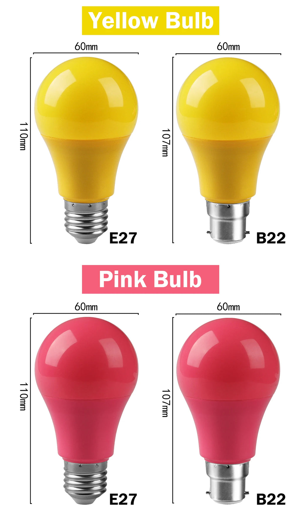 2-10pcs Colorful Bulb B22 E27 110V 220V Red Yellow Blue Green Pink Purple Orange Light Bulb Lamp for Home